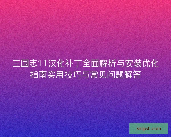 三国志11汉化补丁全面解析与安装优化指南实用技巧与常见问题解答